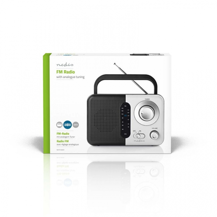 Nedis FM-Radio | Draagbaar Model | FM | Batterij Gevoed / Netvoeding | Analoog | 2.4 W | Zwart-Wit Scherm | Koptelefoonoutput | Handgreep | Wit / Zwart