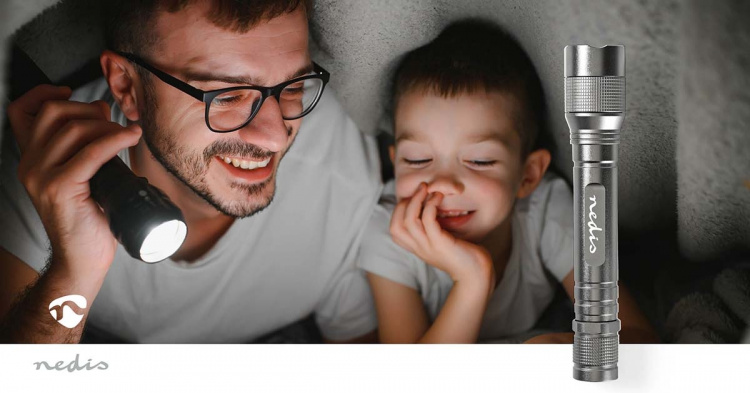 Nedis LED-Zaklamp | Batterij Gevoed | 4,5 V | 3 W | 2x AA | Incl. batterijen | Nominale lichtstroom: 150 lm | Lichtbereik: 120 m | Stralingshoek: 46.1 ° | 10000 Schakelcycli