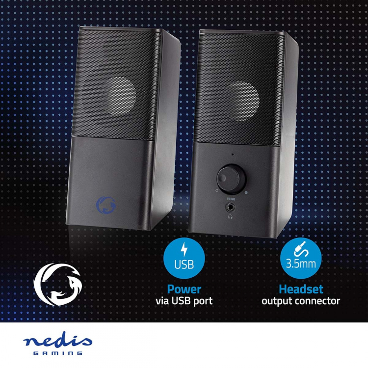 Nedis Gaming Speaker | Speaker-kanalen: 2.0 | USB Gevoed | 3,5 mm Male | 18 W | Zonder Verlichting | Volumebediening | Uitgangen audio / video / data: 1x 3.5 mm Audio Out