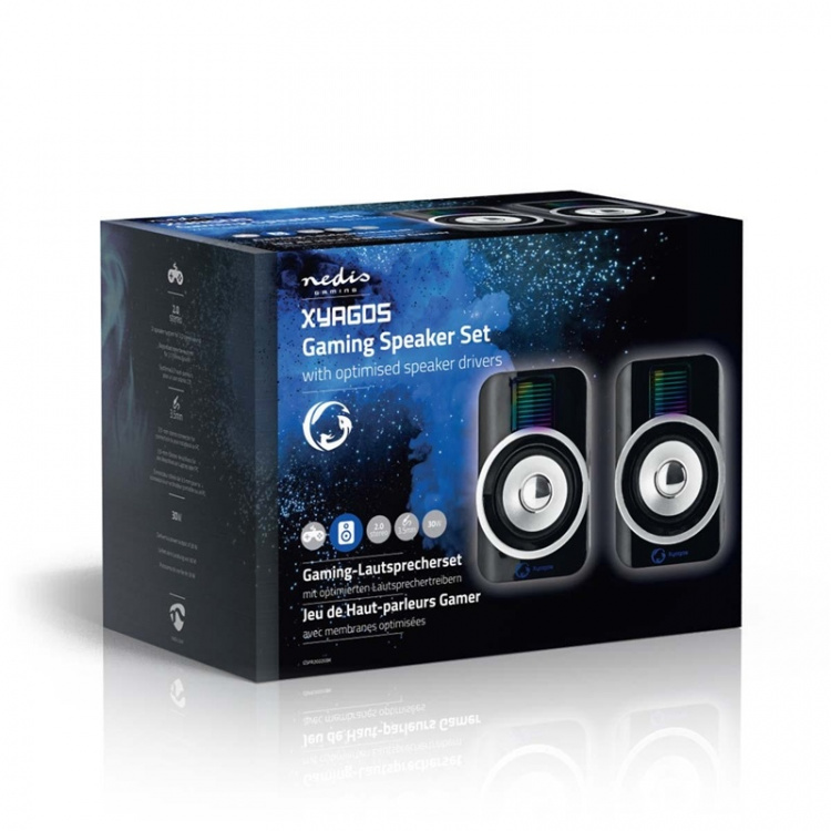 Nedis Gaming Speaker | Speaker-kanalen: 2.0 | USB Gevoed | 3,5 mm Male | 30 W | RGB | Volumebediening