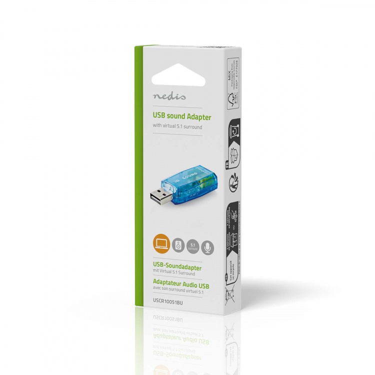 Nedis Geluidskaart | 5.1 | USB 2.0 | Microfoonaansluiting: 1x 3.5 mm | Headset-aansluiting: 3.5 mm Male Nedis Geluidskaart | 5.1 | USB 2.0 | Microfoonaansluiting: 1x 3.5 mm | Headset-aansluiting: 3.5 mm Male