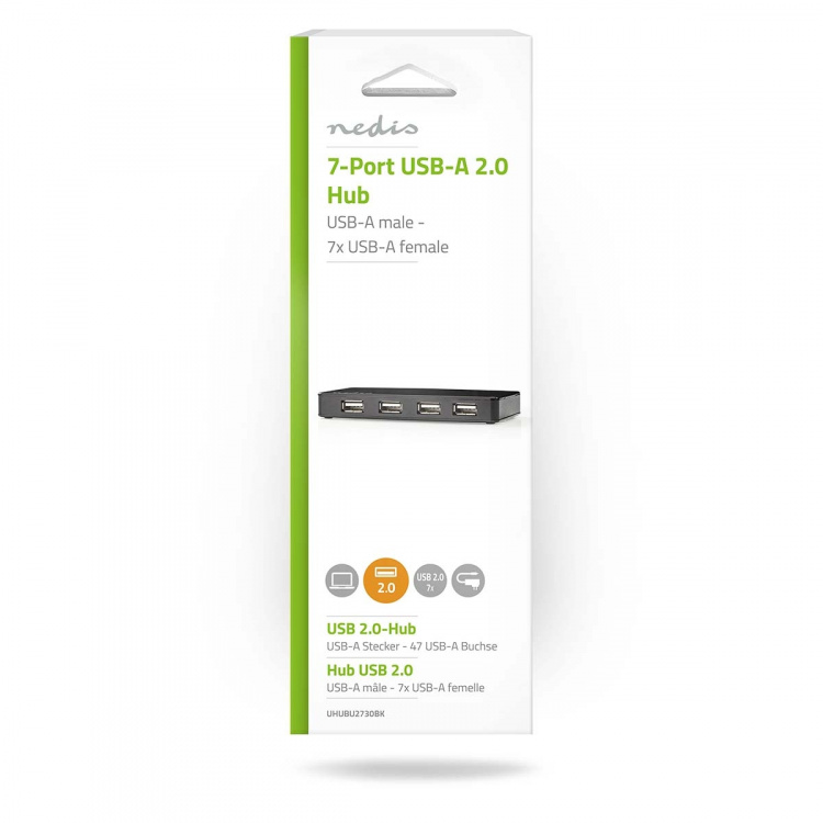 Nedis USB-Hub | USB-A Male | USB-A Female | 7-Poorts poort(en) | USB 2.0 | Netvoeding / USB Gevoed | 7x USB