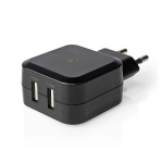 Nedis Oplader | 24 W | Snellaad functie | 2x 2.4 A | Outputs: 2 | 2x USB-A | Geen Kabel Inbegrepen | Single Voltage Output | Zwart