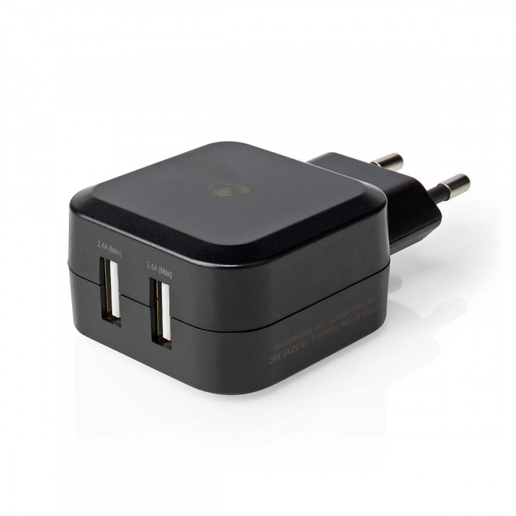 Nedis Oplader | 24 W | Snellaad functie | 2x 2.4 A | Outputs: 2 | 2x USB-A | Geen Kabel Inbegrepen | Single Voltage Output | Zwart