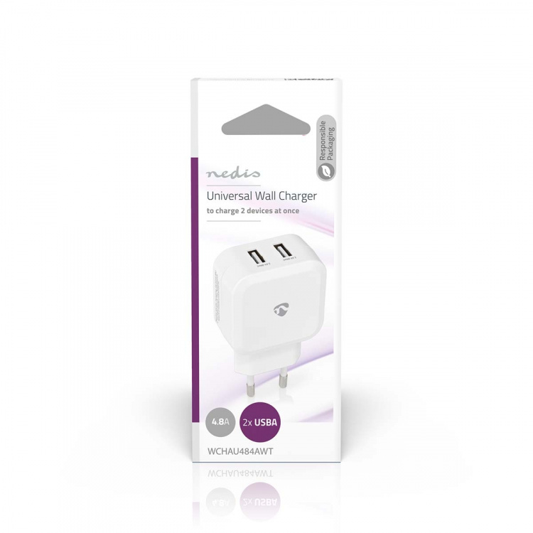 Nedis Oplader | 24 W | Snellaad functie | 2x 2.4 A | Outputs: 2 | 2x USB-A | Geen Kabel Inbegrepen | Single Voltage Output | Wit