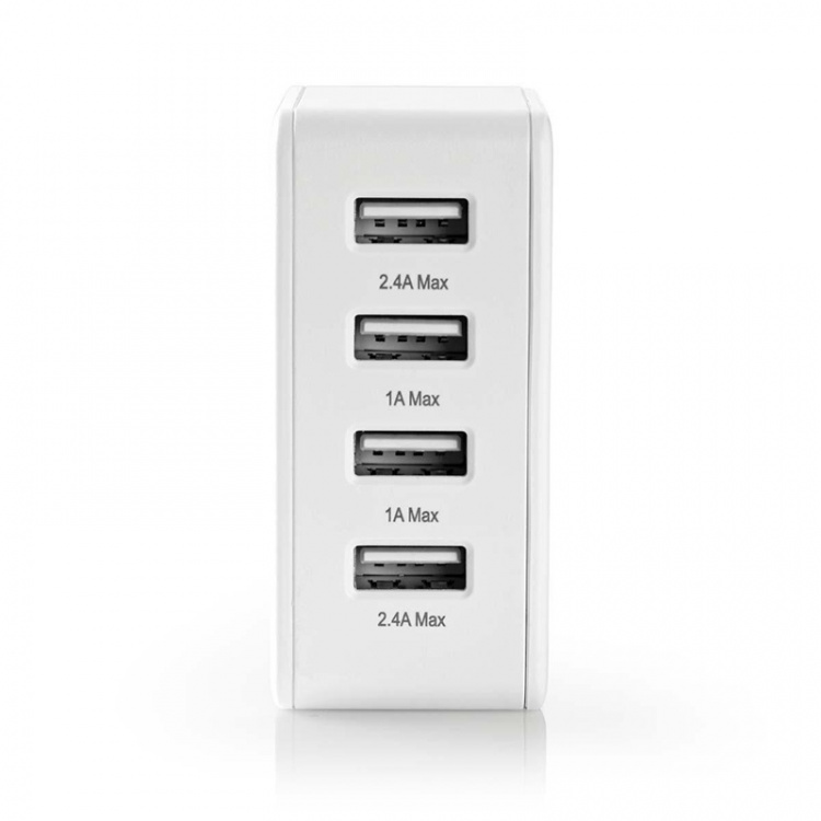 Nedis Oplader | 24 W | Snellaad functie | 4x 2.4 A | Outputs: 4 | 4x USB-A | Geen Kabel Inbegrepen | Single Voltage Output | Wit