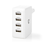 Nedis Oplader | 24 W | Snellaad functie | 4x 2.4 A | Outputs: 4 | 4x USB-A | Geen Kabel Inbegrepen | Single Voltage Output | Wit