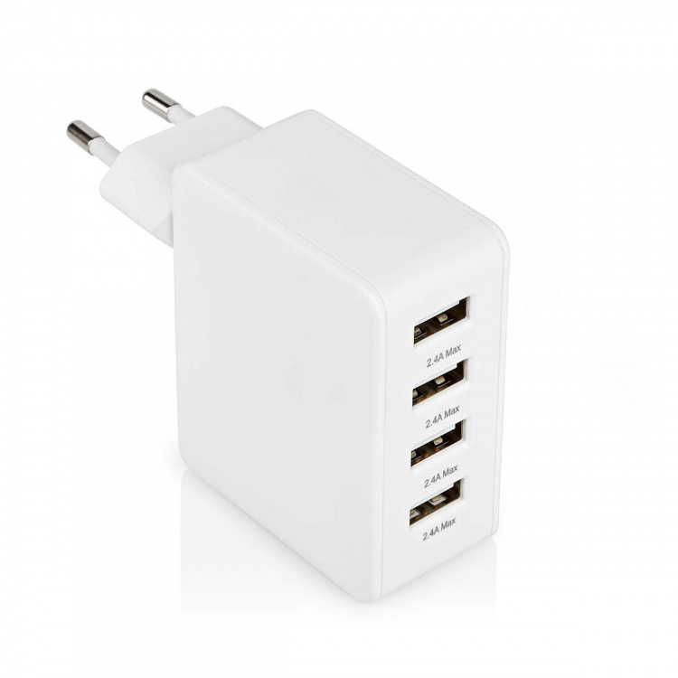 Nedis Oplader | 24 W | Snellaad functie | 4x 2.4 A | Outputs: 4 | 4x USB-A | Geen Kabel Inbegrepen | Single Voltage Output | Wit