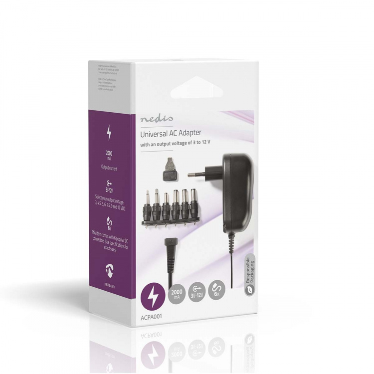 Nedis Universele AC-Stroomadapter | 12 W | 3 - 12 V DC | 1.80 m | 2.0 A | 6 plug(s) | Zwart Nedis Universele AC-Stroomadapter | 12 W | 3 - 12 V DC | 1.80 m | 2.0 A | 6 plug(s) | Zwart