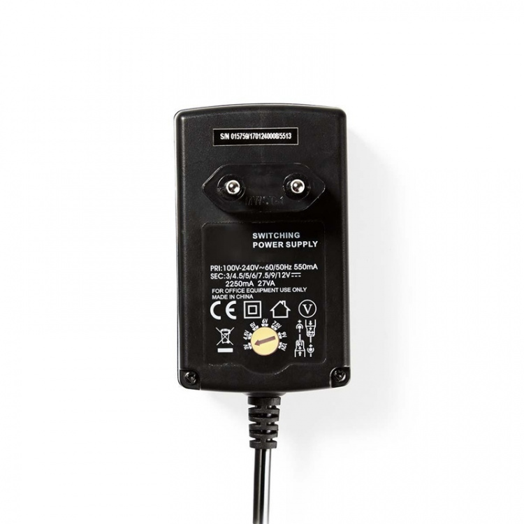 Nedis Universele AC-Stroomadapter | 27 W | 3 - 12 V DC | 1.80 m | 2.25 A | 6 plug(s) | Zwart
