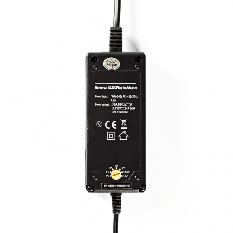 Nedis Universele AC-Stroomadapter | 36 W | 5 - 15 V DC | 3.60 m | 2.4 - 3.0 A | 6 plug(s) | Zwart