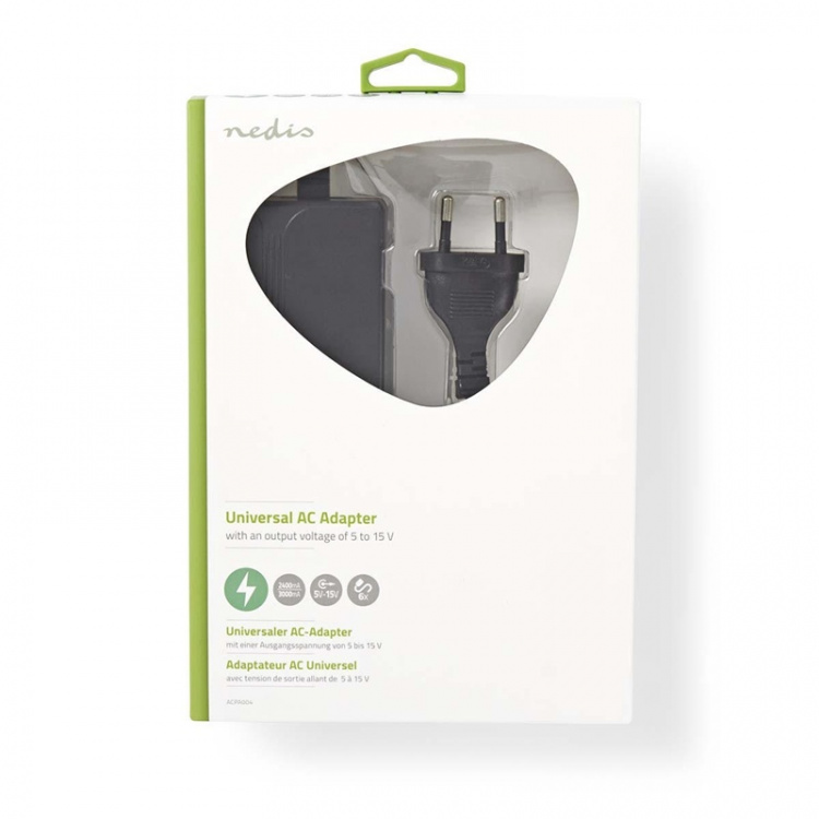 Nedis Universele AC-Stroomadapter | 36 W | 5 - 15 V DC | 3.60 m | 2.4 - 3.0 A | 6 plug(s) | Zwart