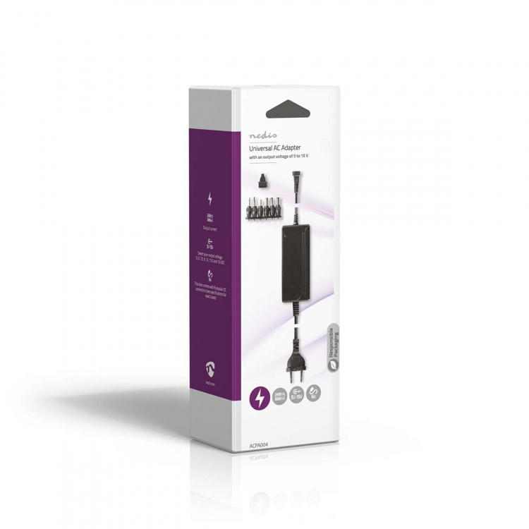 Nedis Universele AC-Stroomadapter | 36 W | 5 - 15 V DC | 3.60 m | 2.4 - 3.0 A | 6 plug(s) | Zwart