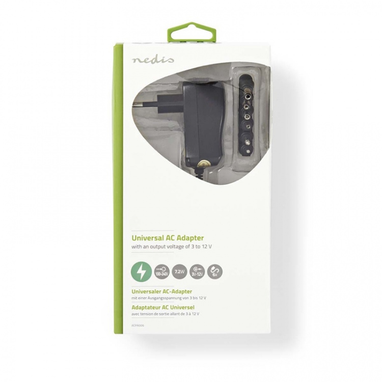 Nedis Universele AC-Stroomadapter | 7.20 W | 3 - 12 V DC | 1.80 m | 1.0 A | 6 plug(s) | Zwart
