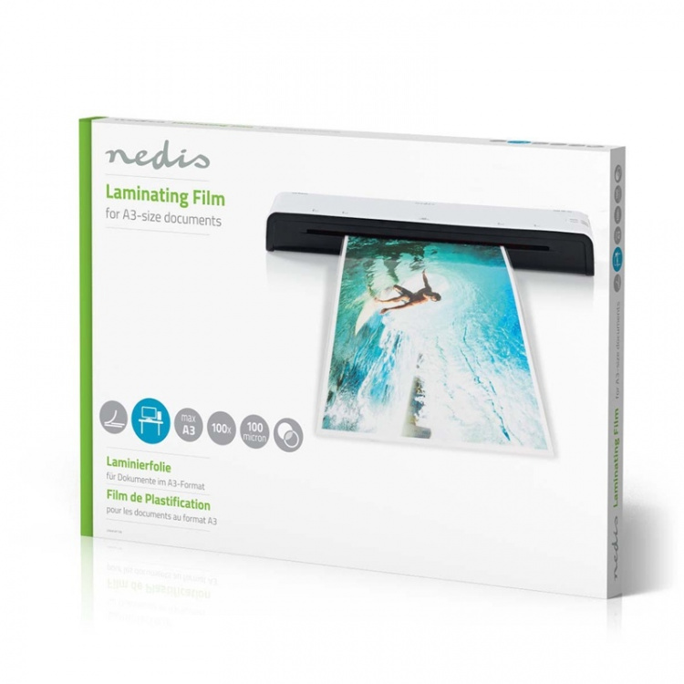 Nedis Lamineerhoes | A3 | Dikte: 100 µm | Verpakt per: 100 Stuks | Kunststof | Transparant Nedis Lamineerhoes | A3 | Dikte: 100 µm | Verpakt per: 100 Stuks | Kunststof | Transparant