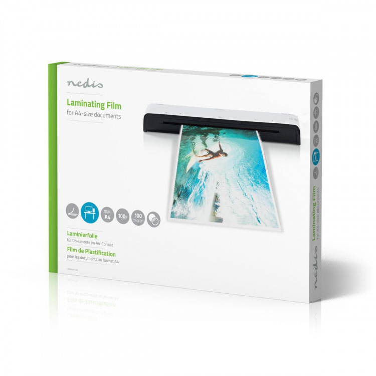 Nedis Lamineerhoes | A4 | Dikte: 100 µm | Verpakt per: 100 Stuks | Kunststof | Transparant Nedis Lamineerhoes | A4 | Dikte: 100 µm | Verpakt per: 100 Stuks | Kunststof | Transparant