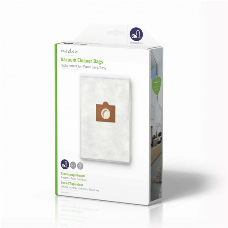 Nedis Stofzuigerzak | 4 Stuks | Synthetisch | Meest verkocht voor: Puzer Eeva/Easy | Wit