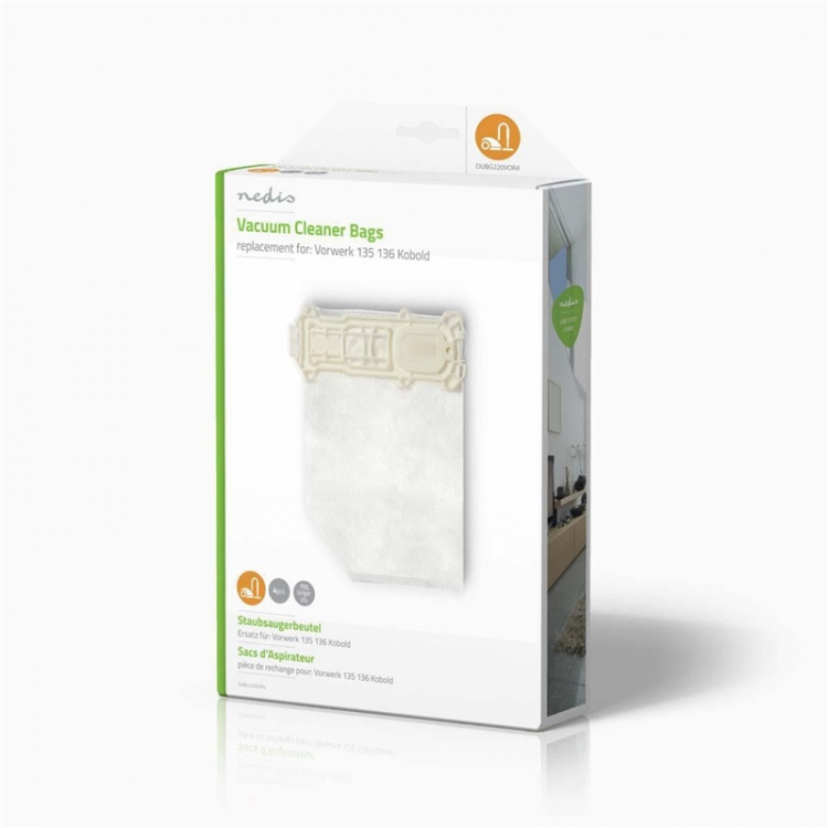 Nedis Stofzuigerzak | 4 Stuks | Synthetisch | Meest verkocht voor: Vorwerk 135136 Kobold | Wit
