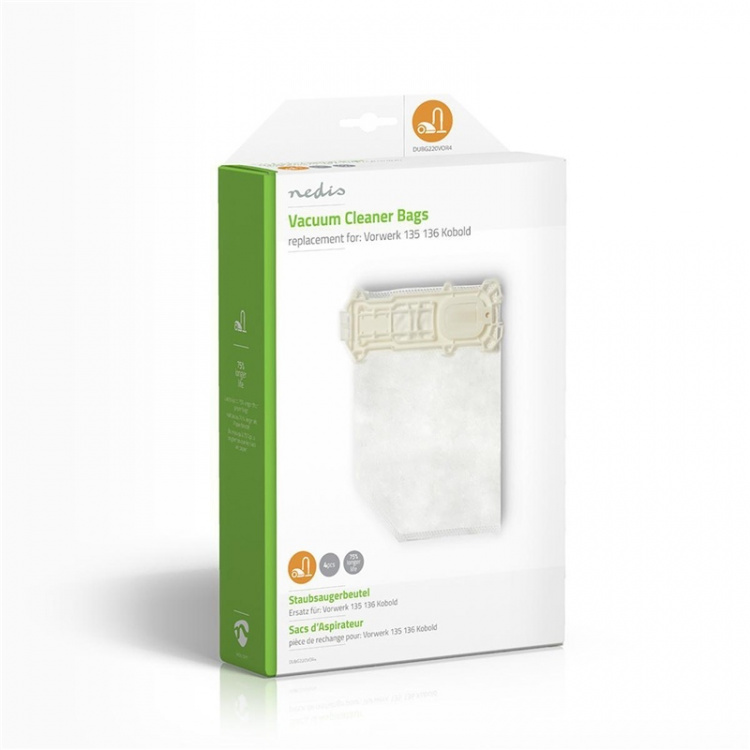 Nedis Stofzuigerzak | 4 Stuks | Synthetisch | Meest verkocht voor: Vorwerk 135136 Kobold | Wit