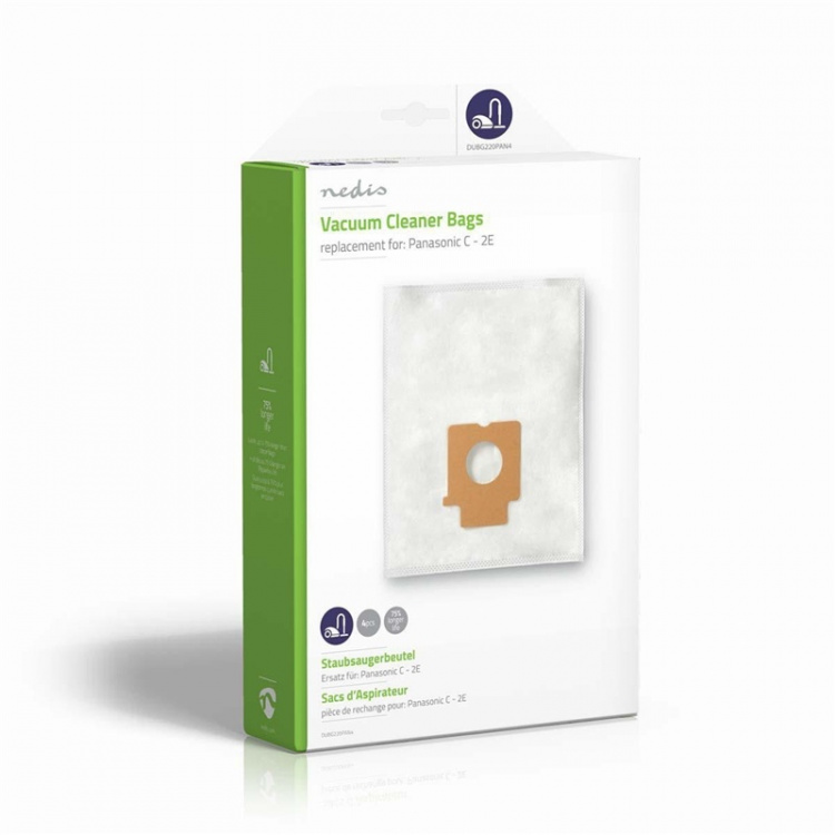 Nedis Stofzuigerzak | 4 Stuks | Synthetisch | Meest verkocht voor: Panasonic C - 2E | Wit
