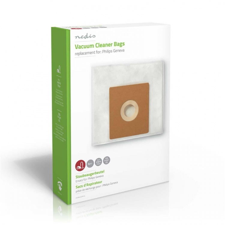 Nedis Stofzuigerzak | 4 Stuks | Synthetisch | Meest verkocht voor: Philips | Wit