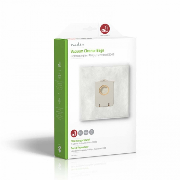 Nedis Stofzuigerzak | 4 Stuks | Synthetisch | Meest verkocht voor: Philips / Electrolux | Wit Nedis Stofzuigerzak | 4 Stuks | Synthetisch | Meest verkocht voor: Philips / Electrolux | Wit