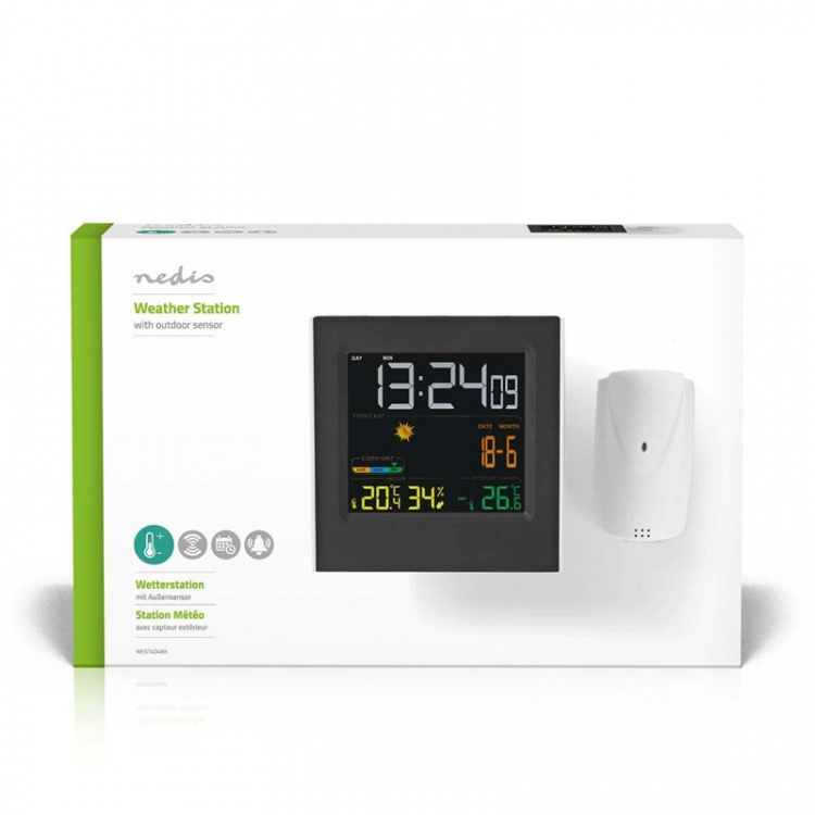 Nedis Weerstation | Binnen & Buiten | Inclusief draadloze weersensor | Weersvoorspelling | Tijdweergave | LED | Wekkerfunctie