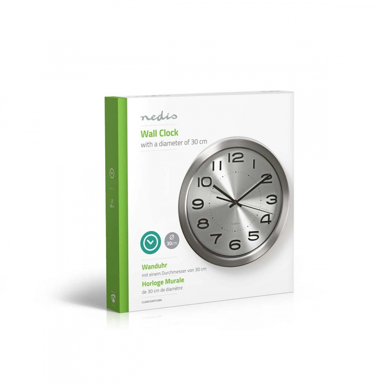 Nedis Wandklok | Diameter: 300 mm | Roestvrij Staal | Zilver