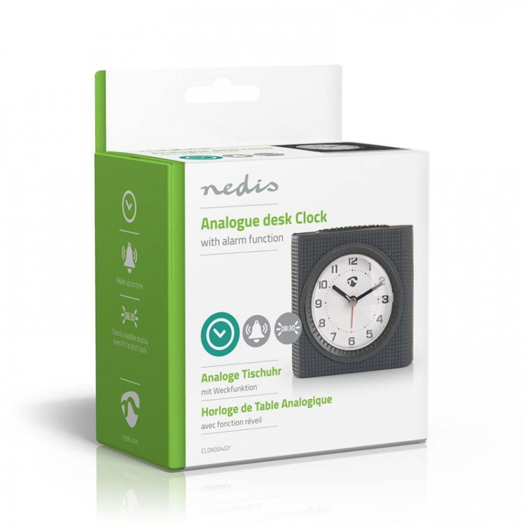 Nedis Analoge Bureau-Wekker | Snoozefunctie | Achtergrondverlichting | Grijs / Wit