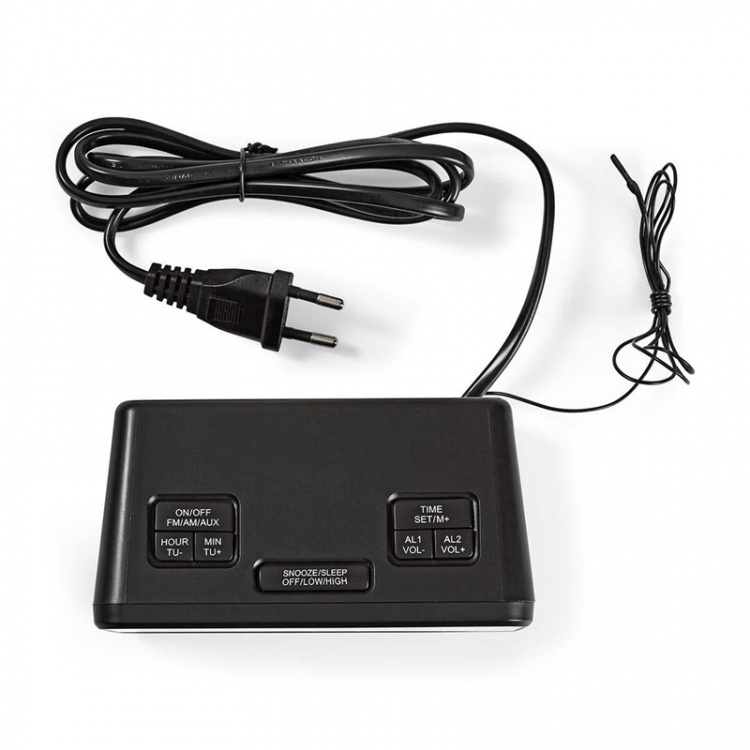 Nedis Digitale Wekkerradio | LED | 1x 3.5 mm Audio Input | Tijdprojectie | AM / FM | Snoozefunctie | Slaaptimer | Aantal alarmen: 2 | Zwart Nedis Digitale Wekkerradio | LED | 1x 3.5 mm Audio Input | Tijdprojectie | AM / FM | Snoozefunctie | Slaaptimer | Aantal alarmen: 2 | Zwart