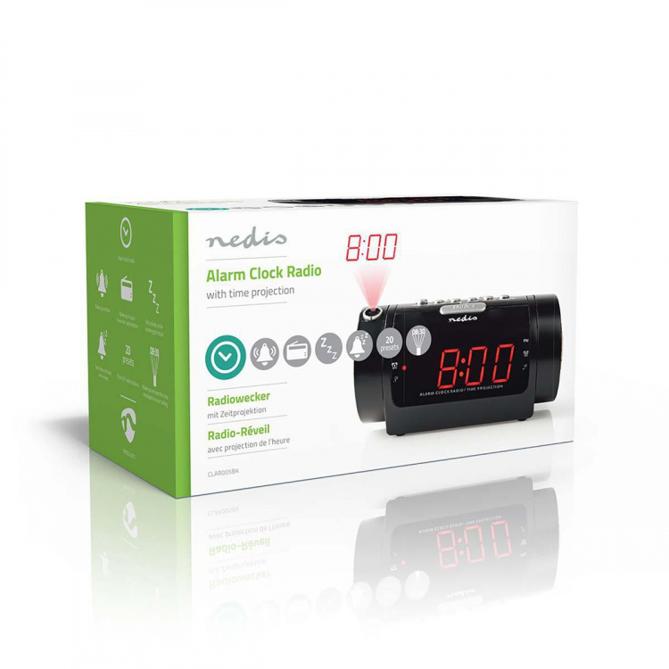 Nedis Digitale Wekkerradio | LED | Tijdprojectie | AM / FM | Snoozefunctie | Slaaptimer | Aantal alarmen: 2 | Zwart Nedis Digitale Wekkerradio | LED | Tijdprojectie | AM / FM | Snoozefunctie | Slaaptimer | Aantal alarmen: 2 | Zwart
