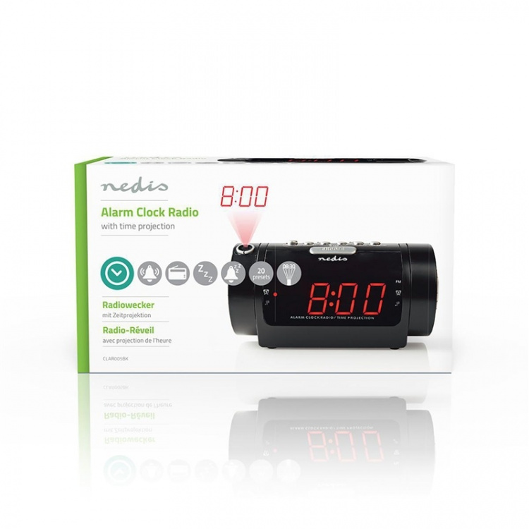 Nedis Digitale Wekkerradio | LED | Tijdprojectie | AM / FM | Snoozefunctie | Slaaptimer | Aantal alarmen: 2 | Zwart Nedis Digitale Wekkerradio | LED | Tijdprojectie | AM / FM | Snoozefunctie | Slaaptimer | Aantal alarmen: 2 | Zwart