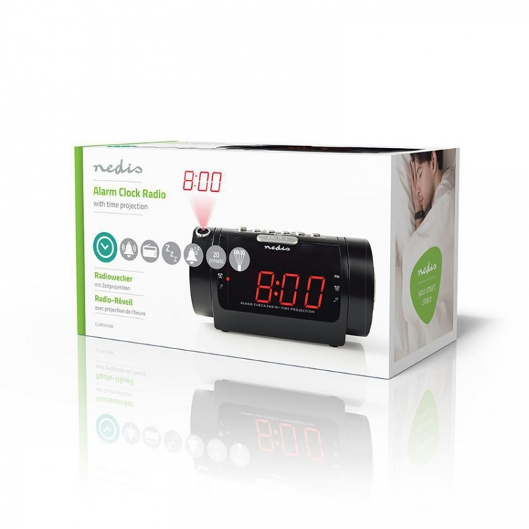 Nedis Digitale Wekkerradio | LED | Tijdprojectie | AM / FM | Snoozefunctie | Slaaptimer | Aantal alarmen: 2 | Zwart Nedis Digitale Wekkerradio | LED | Tijdprojectie | AM / FM | Snoozefunctie | Slaaptimer | Aantal alarmen: 2 | Zwart