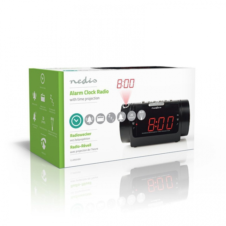 Nedis Digitale Wekkerradio | LED | Tijdprojectie | AM / FM | Snoozefunctie | Slaaptimer | Aantal alarmen: 2 | Zwart Nedis Digitale Wekkerradio | LED | Tijdprojectie | AM / FM | Snoozefunctie | Slaaptimer | Aantal alarmen: 2 | Zwart