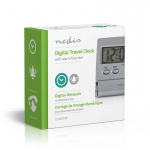 Nedis Digitale Bureau-Wekker | Verlicht LCD-Scherm | 1.7 cm | Achtergrondverlichting | Opvouwbaar | Gebruikt voor: Reizen | Snoozefunctie | Ja | Zilver