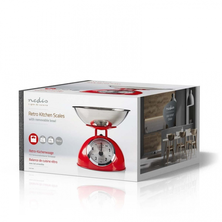 Nedis Keukenweegschaal | Analoog | Roestvrij Staal | Verwijderbare Kom | Rood