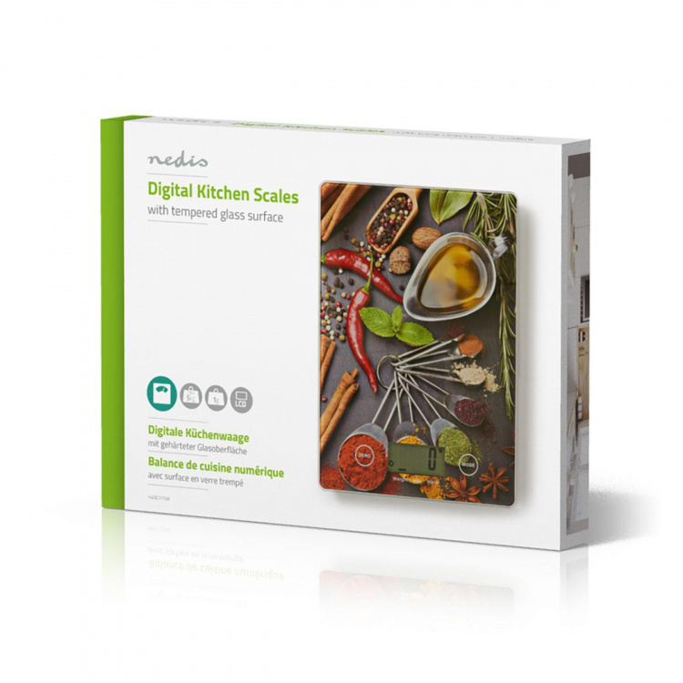 Nedis Keukenweegschaal | Digitaal | Glas / Kunststof | Multicolour