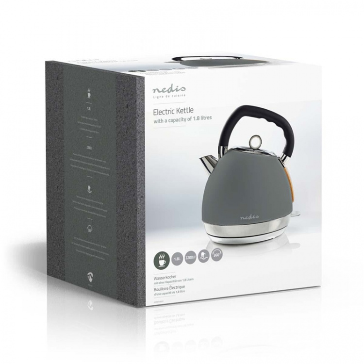 Nedis Waterkoker | 1.8 l | Soft-Touch | Grijs | 360 graden draaibaar | Verborgen verwarmingselement | Strix®-controller | Droogkookbeveiliging