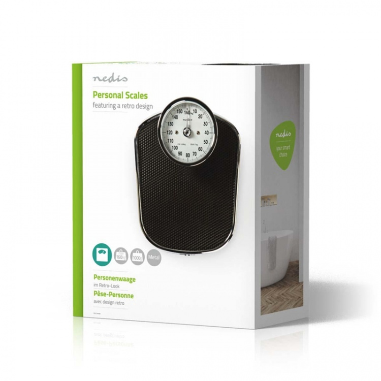 Nedis Personenweegschaal | Analoog | Zwart | Rubber | Antislip weegplateau | Maximaal weegvermogen: 160 kg