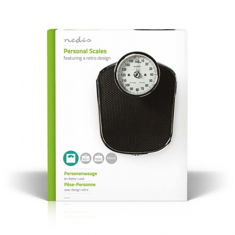 Nedis Personenweegschaal | Analoog | Zwart | Rubber | Antislip weegplateau | Maximaal weegvermogen: 160 kg