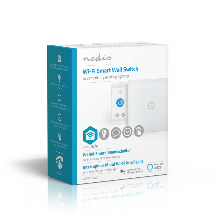 Nedis SmartLife Wandschakelaar | Enkel | Muurmontage | 1000 W | Android™ / IOS | Glas | Wit