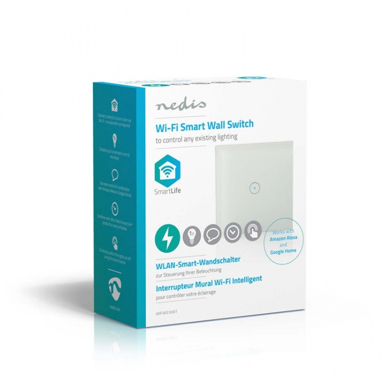 Nedis SmartLife Wandschakelaar | Enkel | Muurmontage | 1000 W | Android™ / IOS | Glas | Wit