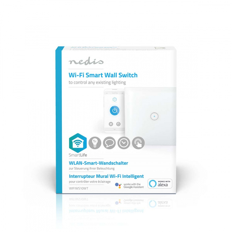 Nedis SmartLife Wandschakelaar | Enkel | Muurmontage | 1000 W | Android™ / IOS | Glas | Wit