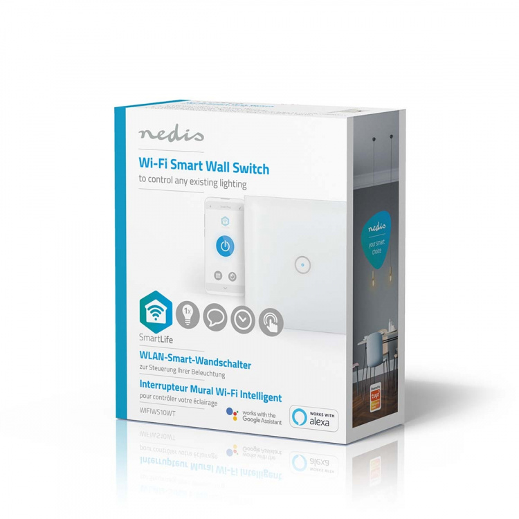 Nedis SmartLife Wandschakelaar | Enkel | Muurmontage | 1000 W | Android™ / IOS | Glas | Wit