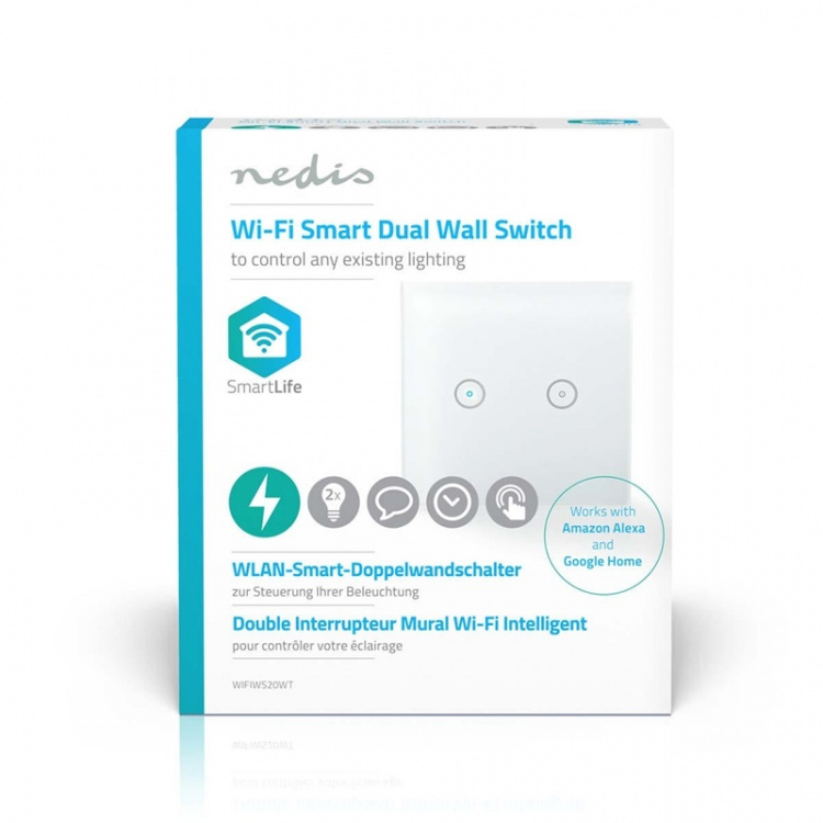 Nedis SmartLife Wandschakelaar | Duaal | Muurmontage | 1000 W | Android™ / IOS | Glas | Wit