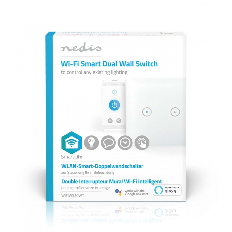 Nedis SmartLife Wandschakelaar | Duaal | Muurmontage | 1000 W | Android™ / IOS | Glas | Wit