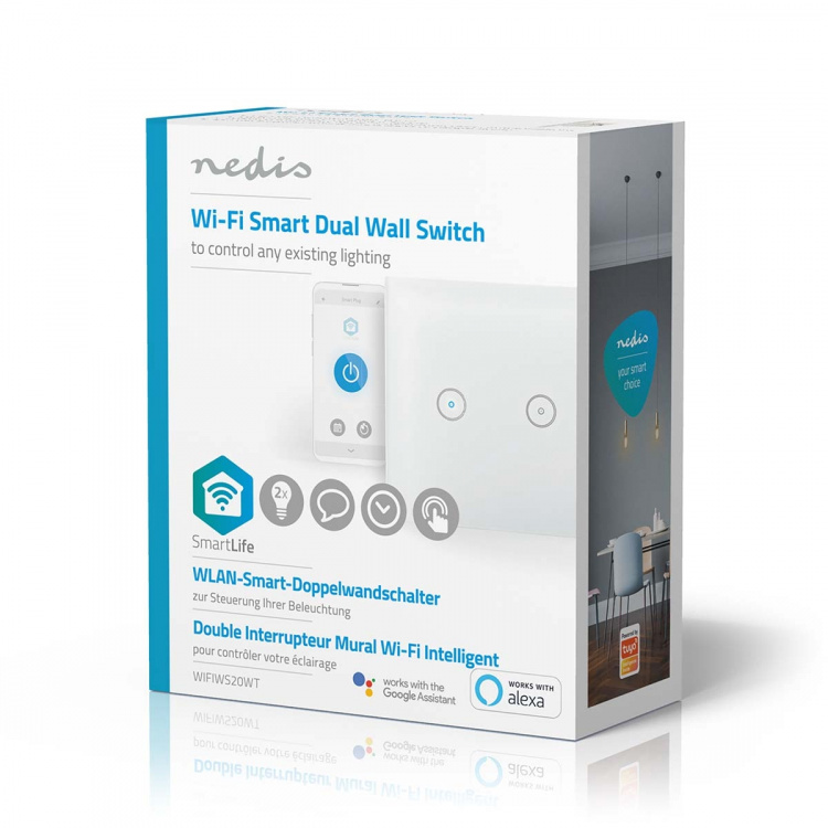 Nedis SmartLife Wandschakelaar | Duaal | Muurmontage | 1000 W | Android™ / IOS | Glas | Wit
