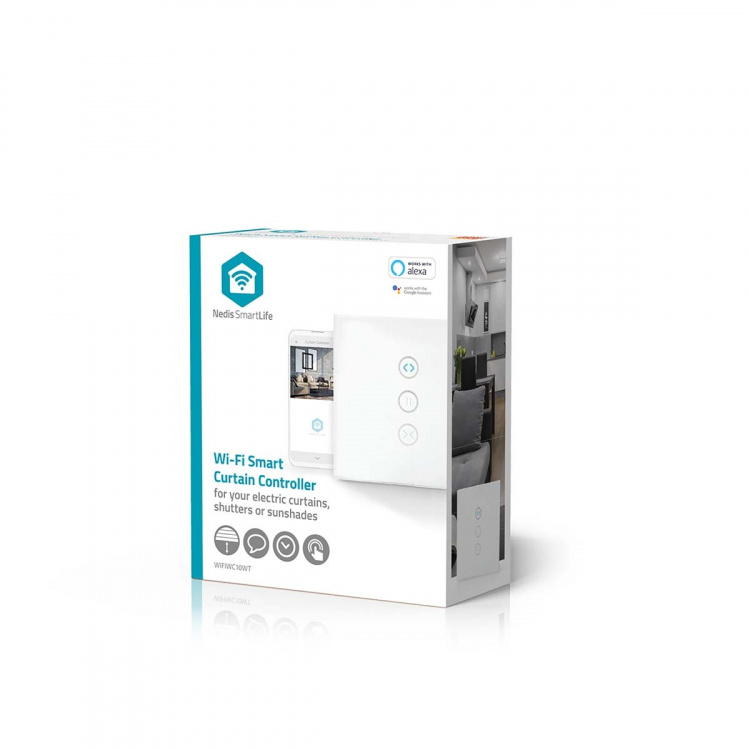 Nedis SmartLife Wandschakelaar | Gordijn / Sluiter / Zonnescherm | Muurmontage | 300 W | Android™ / IOS | Glas | Wit Nedis SmartLife Wandschakelaar | Gordijn / Sluiter / Zonnescherm | Muurmontage | 300 W | Android™ / IOS | Glas | Wit