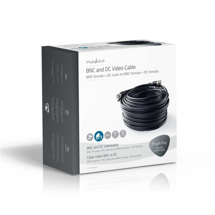Nedis CCTV-Security Kabel | BNC / DC | 20.0 m | Rond | PVC | Zwart | Gift Box Nedis CCTV-Security Kabel | BNC / DC | 20.0 m | Rond | PVC | Zwart | Gift Box