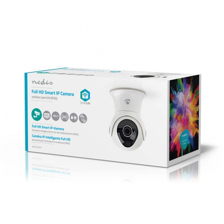 Nedis SmartLife Camera voor Buiten | Full HD 1080p | Pan tilt | IP65 | Cloud Opslag (optioneel) / Intern 16 GB | 12 V DC | Met bewegingssensor | Nachtzicht | Wit